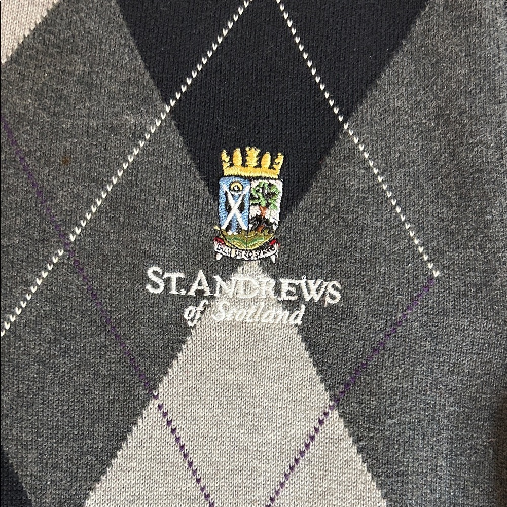 St. Andrew's Men's 1/4 Zip Argyle Sweater Vest - Gray and Black Size Large - Picture 4 of 9